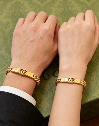 Gucci GG Engraved Bar Link Chain Bracelet