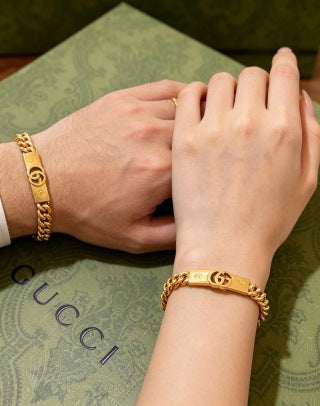 Gucci GG Engraved Bar Link Chain Bracelet