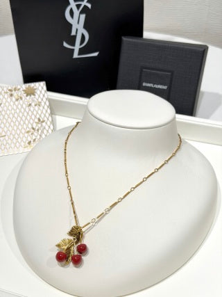 YSL Jardin Rouge Cherry Pendant Necklace