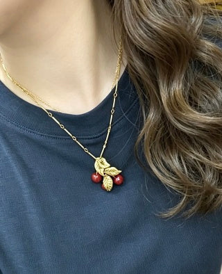 YSL Jardin Rouge Cherry Pendant Necklace