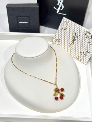 YSL Jardin Rouge Cherry Pendant Necklace