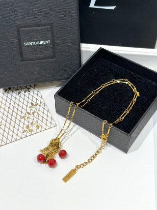 YSL Jardin Rouge Cherry Pendant Necklace