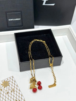 YSL Jardin Rouge Cherry Pendant Necklace