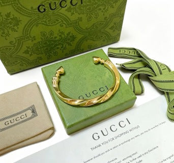 Gucci GG Horsebit Open Cuff Gold Bracelet