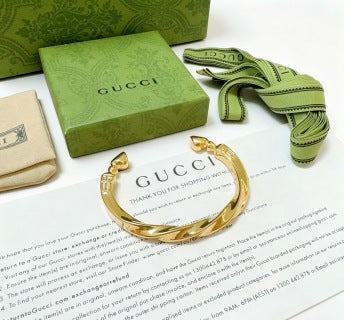 Gucci GG Horsebit Open Cuff Gold Bracelet