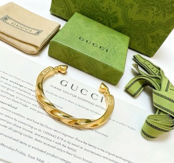 Gucci GG Horsebit Open Cuff Gold Bracelet