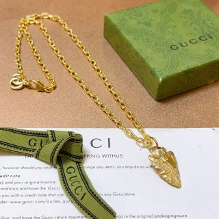 Gucci GG Leaf Drop Pendant Gold Chain Necklace