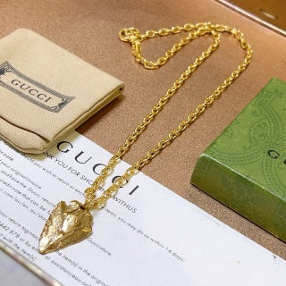 Gucci GG Leaf Drop Pendant Gold Chain Necklace