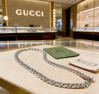 Gucci GG Twisted Herringbone Silver Chain Necklace