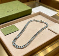 Gucci GG Blue Enamel Cuban Link Silver Necklace