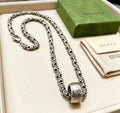 Gucci GG Engraved Barrel Pendant Silver Long Necklace