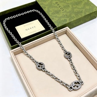 Gucci GG Interlocking Medallion Silver Long Necklace