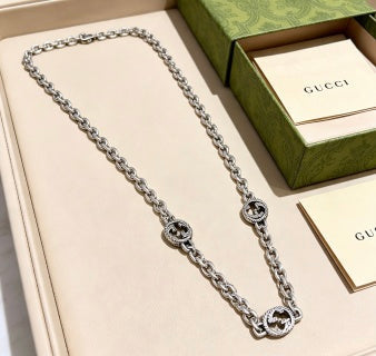 Gucci GG Interlocking Medallion Silver Long Necklace