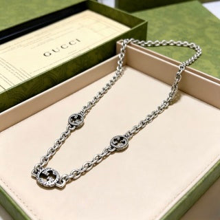 Gucci GG Interlocking Medallion Silver Long Necklace