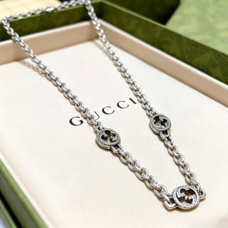 Gucci GG Interlocking Medallion Silver Long Necklace
