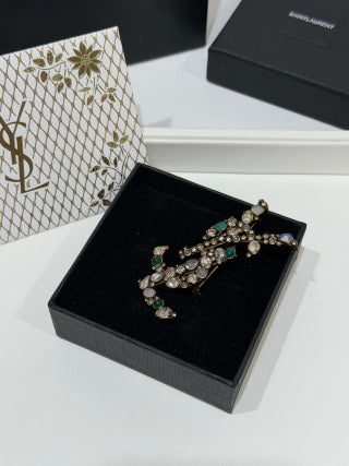 YSL Jardin Émeraude Crystal Brooch