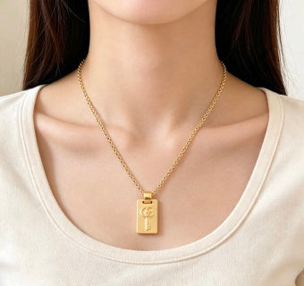 Gucci GG Rectangular Plaque Gold Chain Necklace