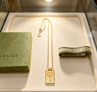 Gucci GG Rectangular Plaque Gold Chain Necklace