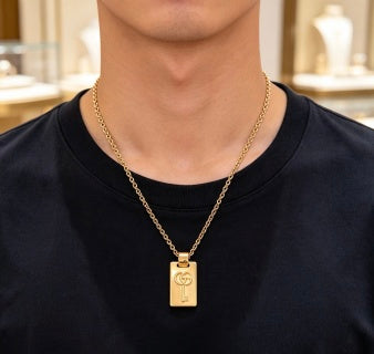 Gucci GG Rectangular Plaque Gold Chain Necklace