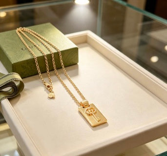 Gucci GG Rectangular Plaque Gold Chain Necklace