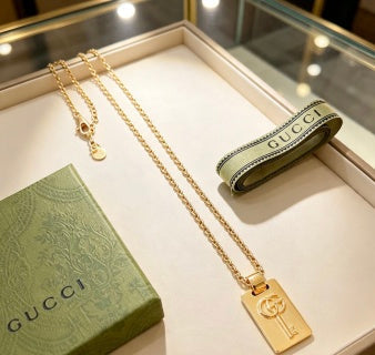 Gucci GG Rectangular Plaque Gold Chain Necklace