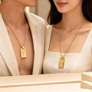 Gucci GG Rectangular Plaque Gold Chain Necklace
