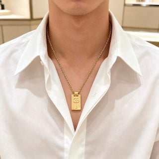 Gucci GG Rectangular Plaque Gold Chain Necklace