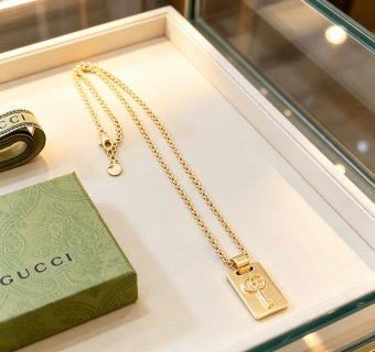 Gucci GG Rectangular Plaque Gold Chain Necklace