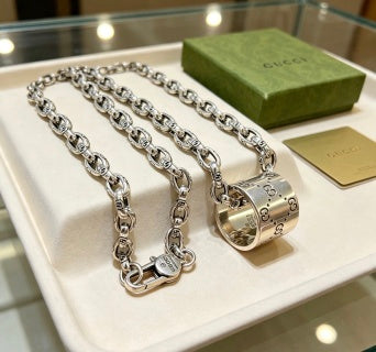 Gucci GG Barrel Lock Silver Chain Necklace