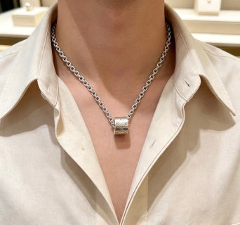 Gucci GG Barrel Lock Silver Chain Necklace