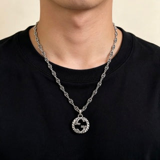 Gucci GG Interlocking Medallion Silver Chain Necklace