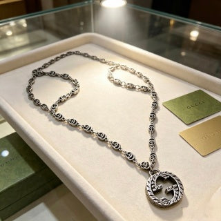 Gucci GG Interlocking Medallion Silver Chain Necklace