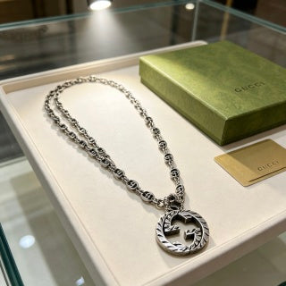 Gucci GG Interlocking Medallion Silver Chain Necklace