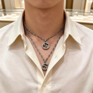 Gucci GG Interlocking Medallion Silver Chain Necklace
