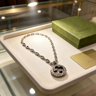 Gucci GG Interlocking Medallion Silver Chain Necklace