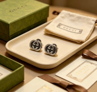 Gucci GG Interlocking Circle Silver Stud Earrings