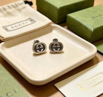 Gucci GG Interlocking Circle Silver Stud Earrings
