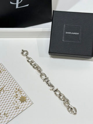 YSL Cassandre Interlock Silver Chain Bracelet
