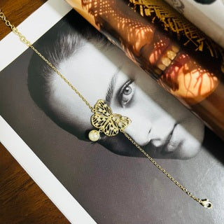 Dior Butterfly Pearl Charm Bracelet