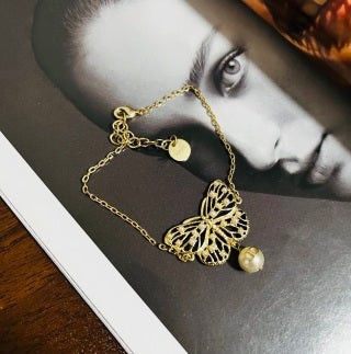 Dior Butterfly Pearl Charm Bracelet