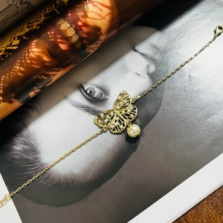 Dior Butterfly Pearl Charm Bracelet