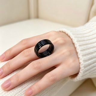 Gucci GG Black Enamel Gold Edge Band Ring