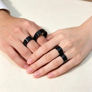 Gucci GG Black Enamel Gold Edge Band Ring