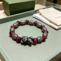 Gucci GG Burgundy Bead Lion Charm Bracelet