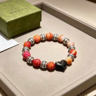 Gucci GG Coral Bead Silver Charm Bracelet
