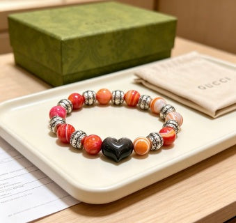 Gucci GG Coral Bead Silver Charm Bracelet
