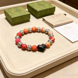 Gucci GG Coral Bead Silver Charm Bracelet