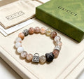 Gucci GG Natural Stone Bead Silver Charm Bracelet