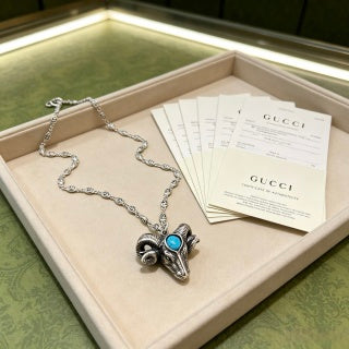 Gucci GG Tiger Head Turquoise Pendant Silver Necklace