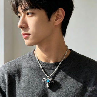 Gucci GG Tiger Head Turquoise Pendant Silver Necklace